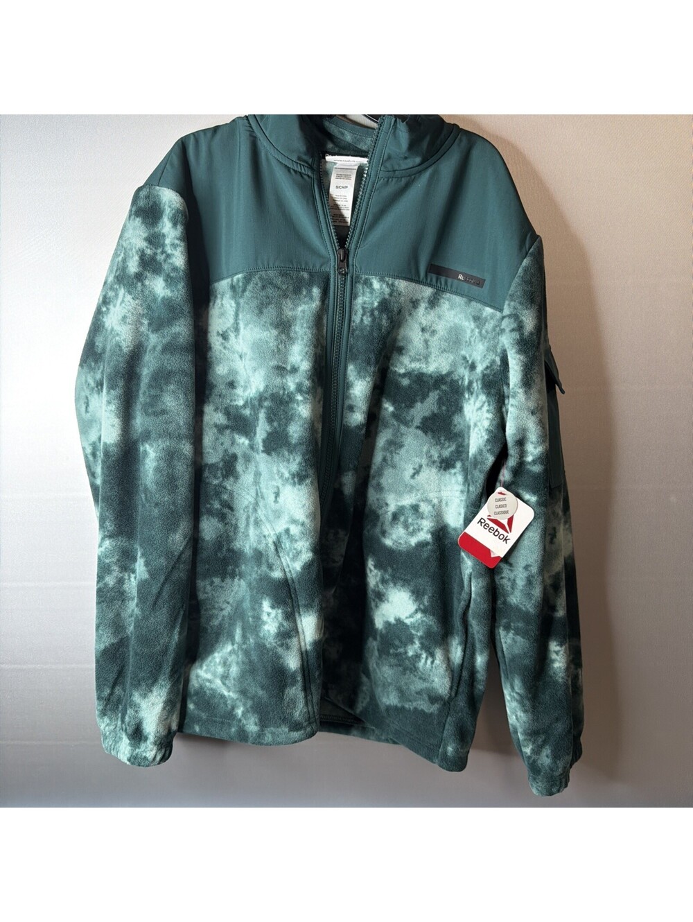 Reebok Mens RBK Summit Jacket Sagebrush Green Tie Dye Fleece Full Zip Small